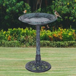 outdoor pedestal bird bath, vintage yard art garden decor, weather-resistant resin birdbath