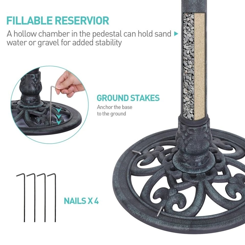 Outdoor Pedestal Bird Bath Vintage Yard Art Garden Decor WeatherResistant Resin Birdbath 7