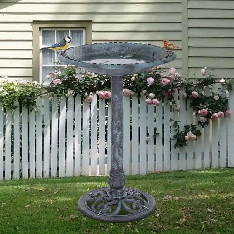 Outdoor Pedestal Bird Bath Vintage Yard Art Garden Decor WeatherResistant Resin Birdbath 5