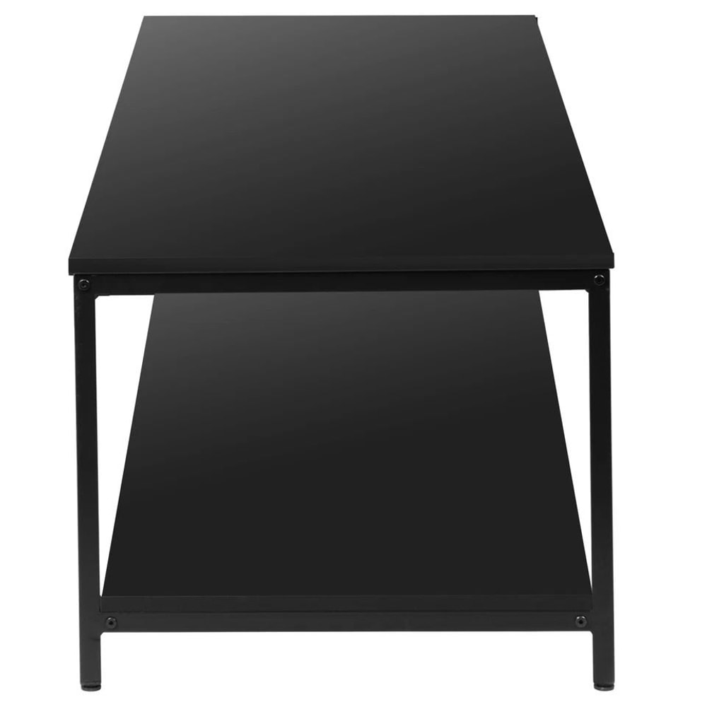 Black Side End Table With Storage Shelf Tier Coffee Table Rectangle TV Stand For Bedroom Living Roo