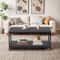 Black Side End Table With Storage Shelf Tier Coffee Table Rectangle TV Stand For Bedroom Living Roo