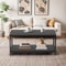 Black Side End Table With Storage Shelf Tier Coffee Table Rectangle TV Stand For Bedroom Living Roo