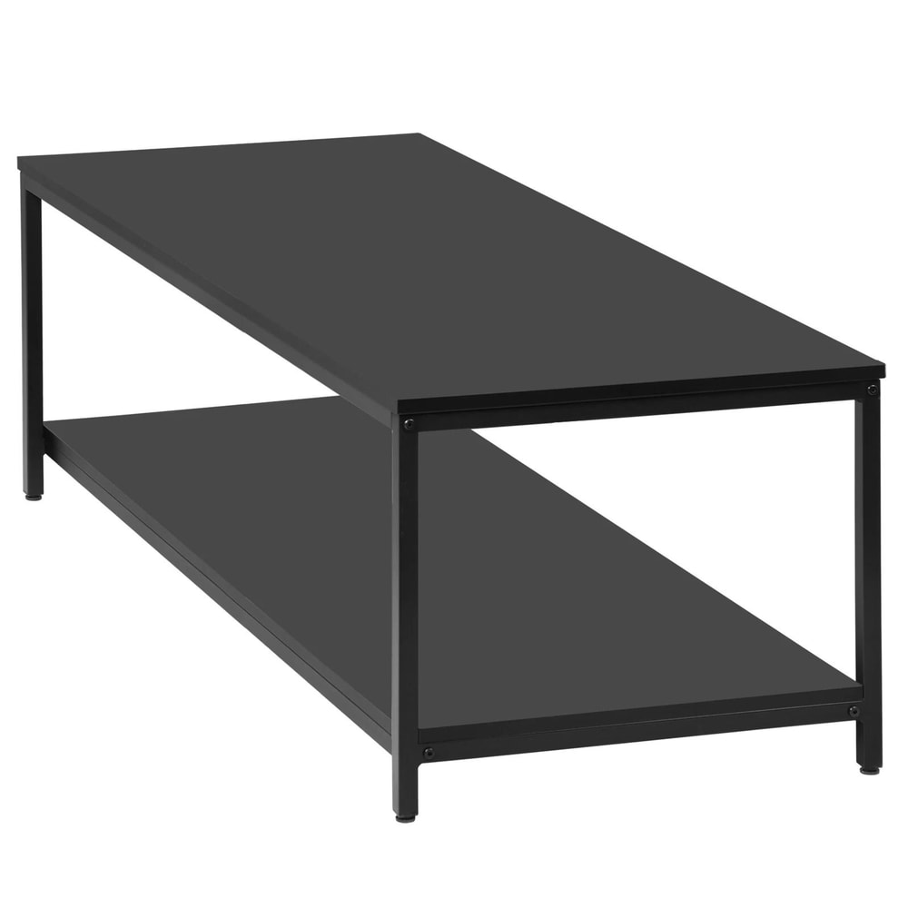 Black Side End Table With Storage Shelf Tier Coffee Table Rectangle TV Stand For Bedroom Living Roo