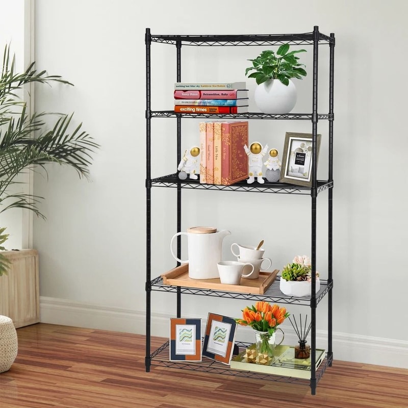 Adjustable Tier Shelves Wire Shelving Unit Space Storage Organizer Heavy Duty Kitchen Rack Black 3