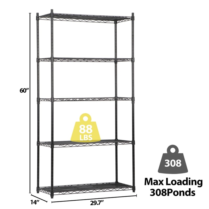 Adjustable Tier Shelves Wire Shelving Unit Space Storage Organizer Heavy Duty Kitchen Rack Black 8