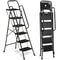 Ladder With Handrails AntiSlip Pedal Tool Tray Foldable Design Black Ideal For Home And Office 1