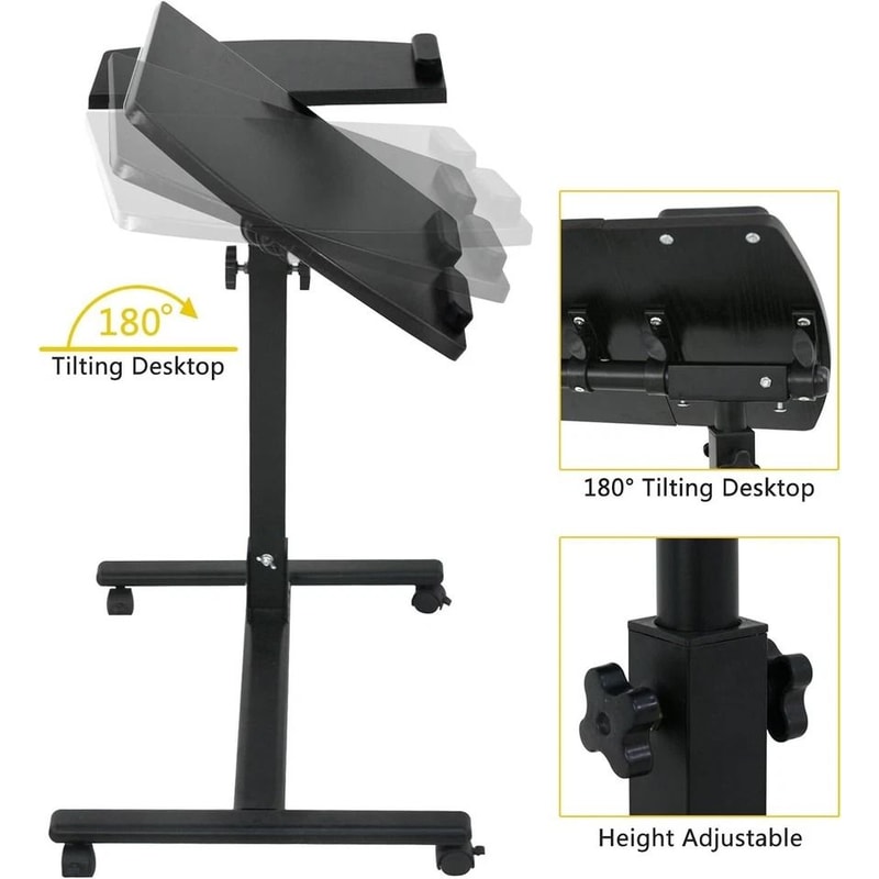 Mobile Adjustable PC Computer Desk Swivel Rolling Laptop Stand Ergonomic Notebook Table With Height 2