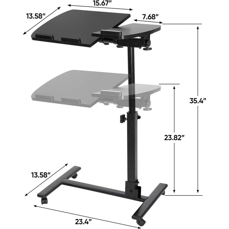 Mobile Adjustable PC Computer Desk Swivel Rolling Laptop Stand Ergonomic Notebook Table With Height 10