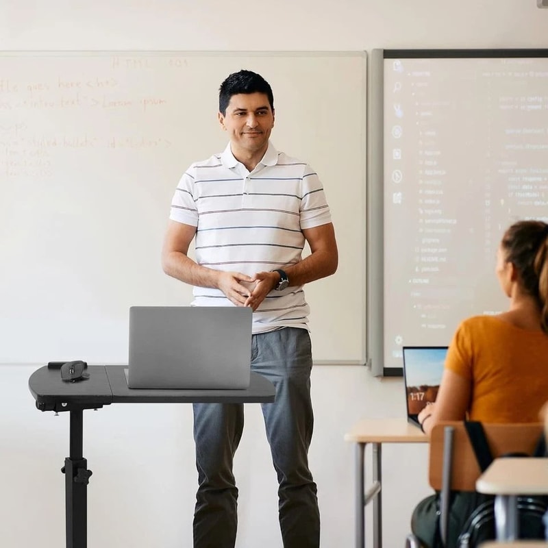 Mobile Adjustable PC Computer Desk Swivel Rolling Laptop Stand Ergonomic Notebook Table With Height 12