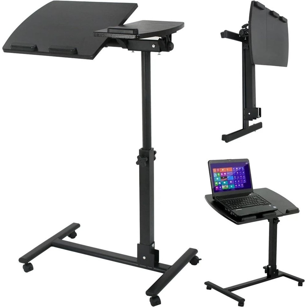 Mobile Adjustable PC Computer Desk Swivel Rolling Laptop Stand Ergonomic Notebook Table With Height 3