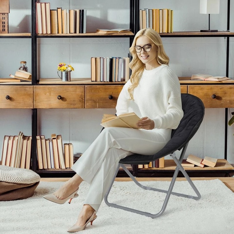 Portable Faux Fur Saucer Chair Folding Saucer Chair For Adults And Kids Cozy Chair For Living Room 0