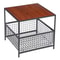 Red Mahogany Side Table With Storage Basket Coffee Table With Metal Frame Multifunctional End Table 0
