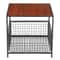 Red Mahogany Side Table With Storage Basket Coffee Table With Metal Frame Multifunctional End Table 2