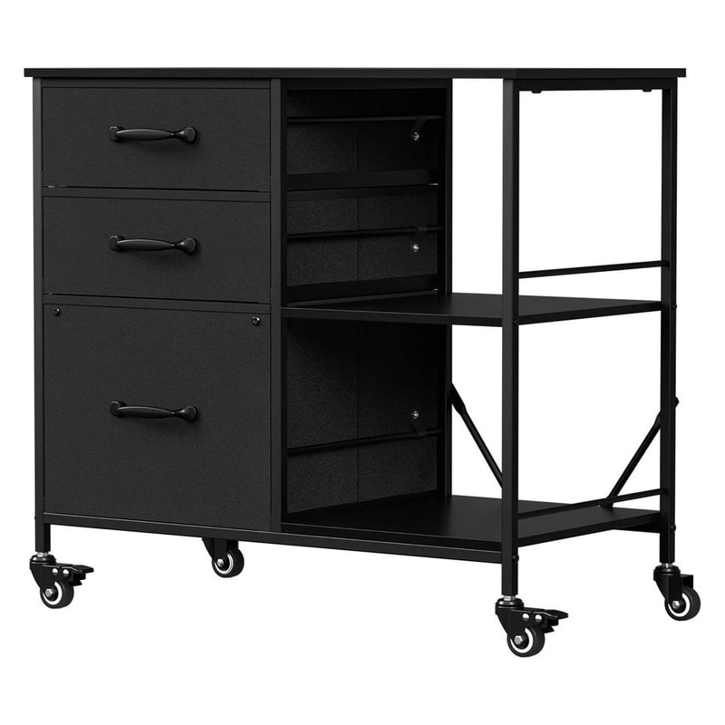 Mobile File Cabinet With Drawers And Open Storage Shelf Rolling Printer Stand In Black 1