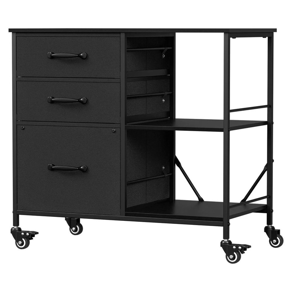 Mobile File Cabinet With Drawers And Open Storage Shelf Rolling Printer Stand In Black 2