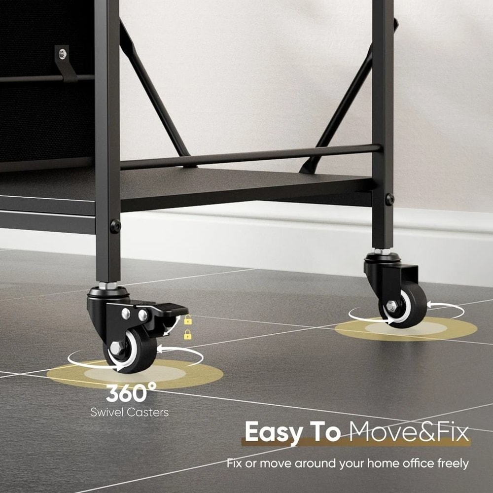 Mobile File Cabinet With Drawers And Open Storage Shelf Rolling Printer Stand In Black 5