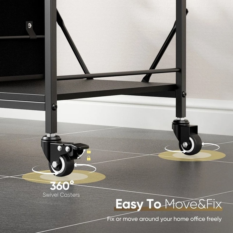 Mobile File Cabinet With Drawers And Open Storage Shelf Rolling Printer Stand In Black 5