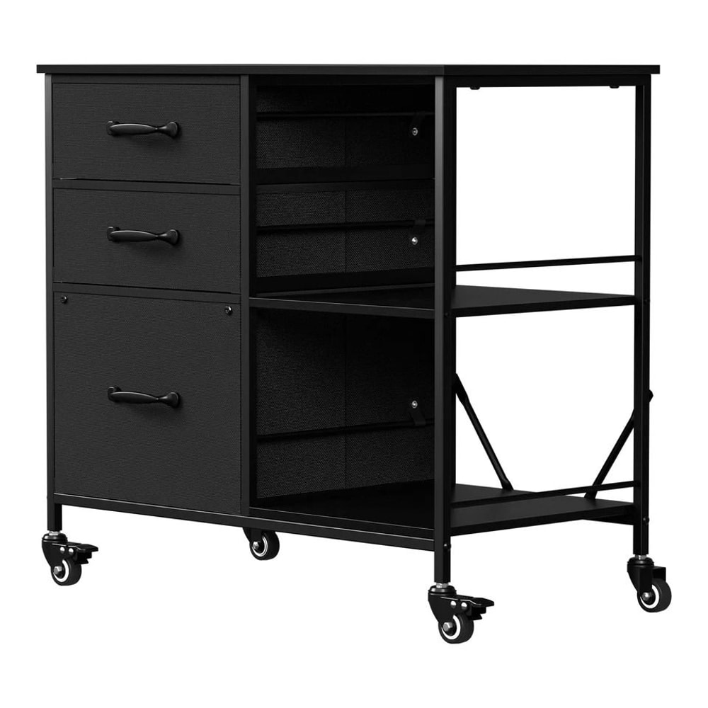 Mobile File Cabinet With Drawers And Open Storage Shelf Rolling Printer Stand In Black 6