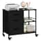 Mobile File Cabinet With Drawers And Open Storage Shelf Rolling Printer Stand In Black 0