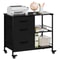 Mobile File Cabinet With Drawers And Open Storage Shelf Rolling Printer Stand In Black 0