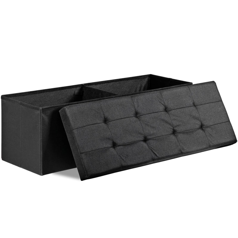 Black Folding Storage Ottoman Bench Padded Footrest Seat Large Storage Chest Durable MDF SpaceSavin 2