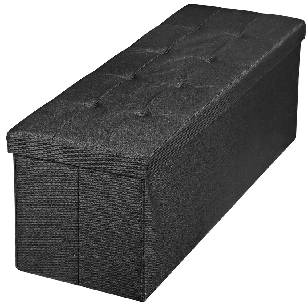 Black Folding Storage Ottoman Bench Padded Footrest Seat Large Storage Chest Durable MDF SpaceSavin 3