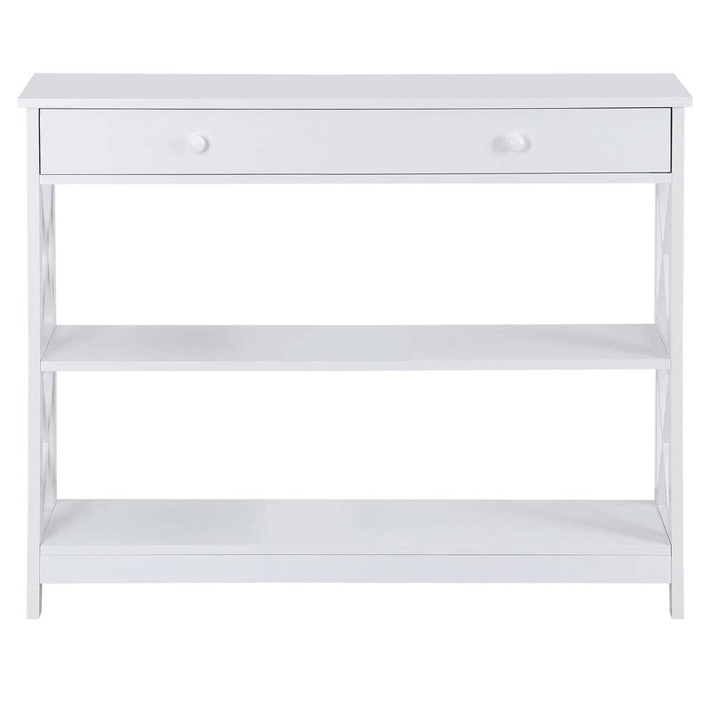 White Tier Console Table Wooden Sofa Side Table With Drawer Narrow Entryway Table MDF Console Table 9