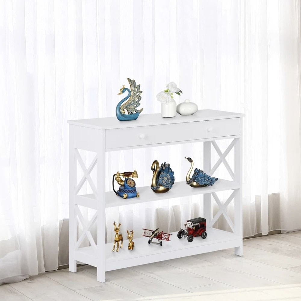 White Tier Console Table Wooden Sofa Side Table With Drawer Narrow Entryway Table MDF Console Table 4