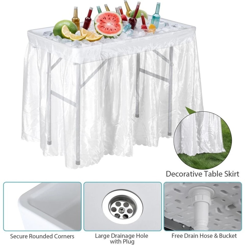 Outdoor Folding Table Party Ice Cooler With Bucket Portable Table White Removable Skirt For Outdoor 1