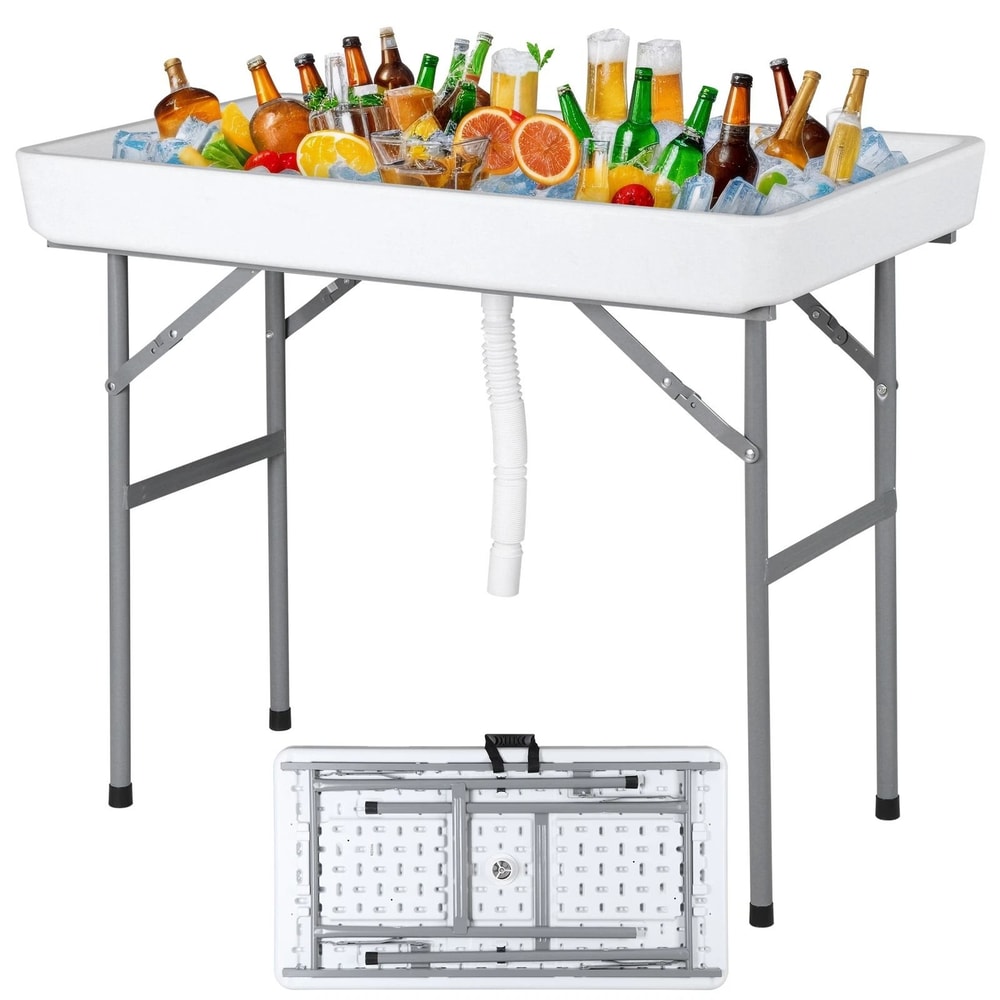 Outdoor Folding Table Party Ice Cooler With Bucket Portable Table White Removable Skirt For Outdoor 11