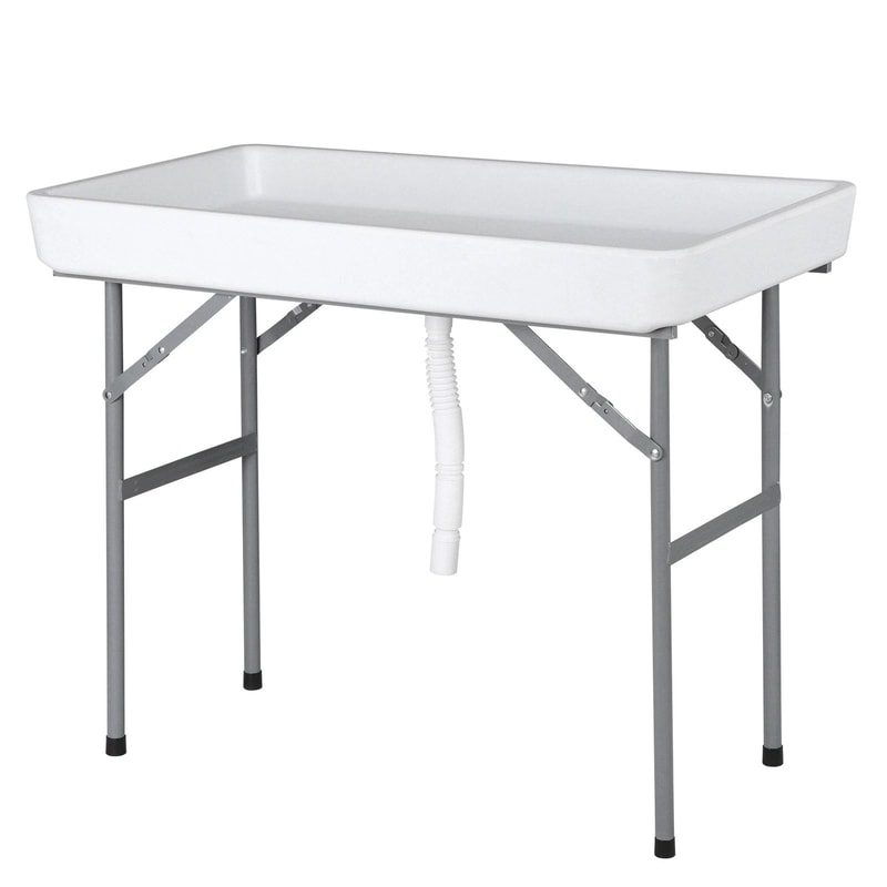 Outdoor Folding Table Party Ice Cooler With Bucket Portable Table White Removable Skirt For Outdoor 12