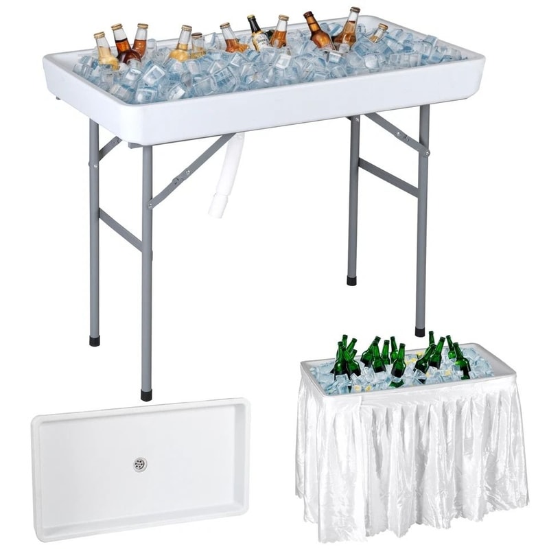 Outdoor Folding Table Party Ice Cooler With Bucket Portable Table White Removable Skirt For Outdoor 5