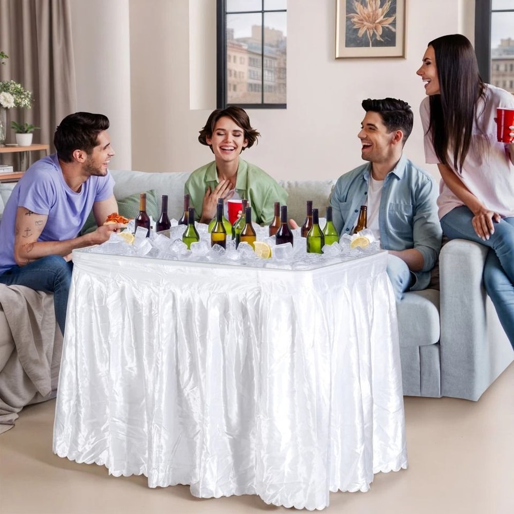 Outdoor Folding Table Party Ice Cooler With Bucket Portable Table White Removable Skirt For Outdoor 7