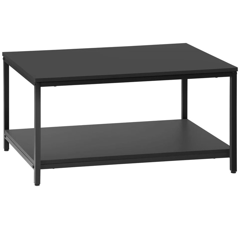 Rustic Black Tier Small Coffee Table Wood Rectangle Side End Table Storage Shelf Sturdy Metal Frame 4