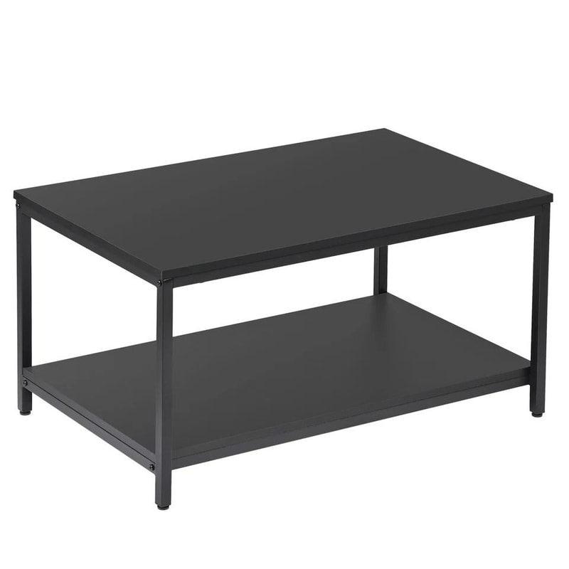 Rustic Black Tier Small Coffee Table Wood Rectangle Side End Table Storage Shelf Sturdy Metal Frame 5