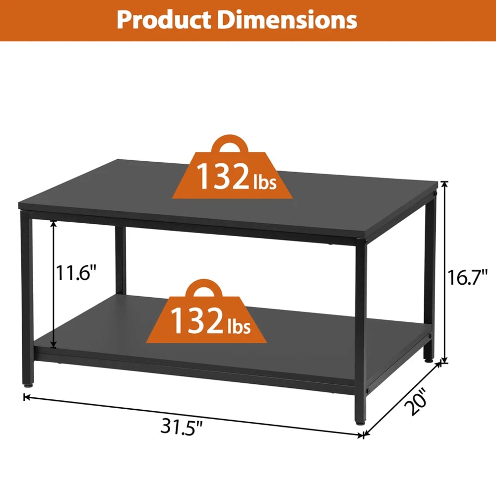 Rustic Black Tier Small Coffee Table Wood Rectangle Side End Table Storage Shelf Sturdy Metal Frame 7