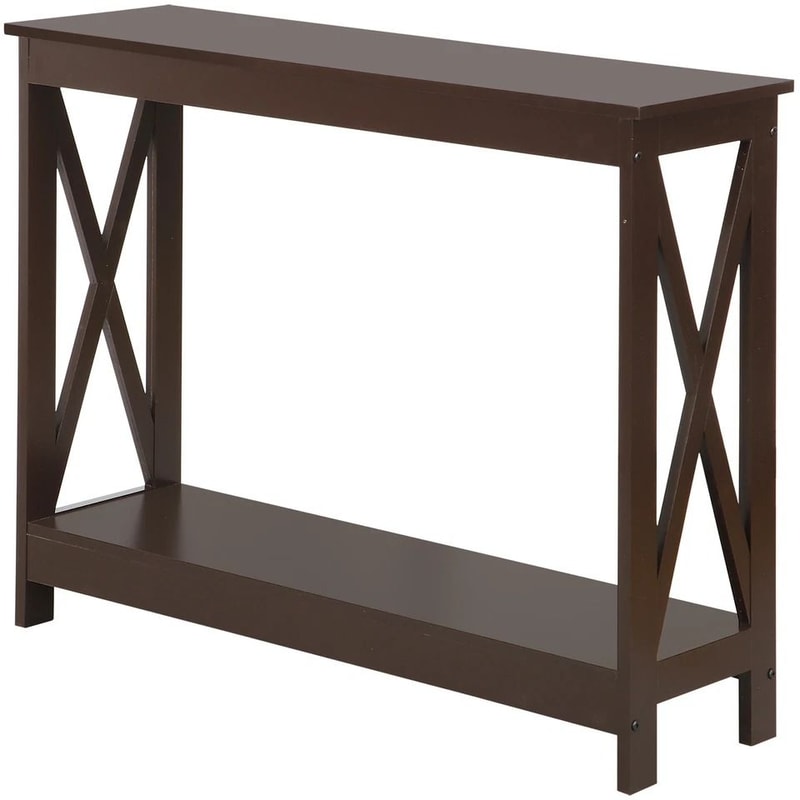 Sofa Side Table Tier Console Table With Large Storage Shelf For Entryway Hallway Brown XShape MDF F 6