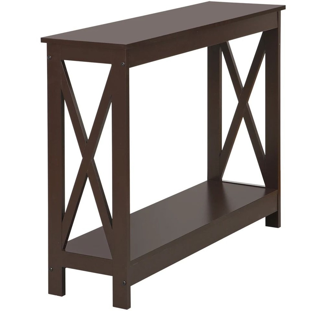 Sofa Side Table Tier Console Table With Large Storage Shelf For Entryway Hallway Brown XShape MDF F 7