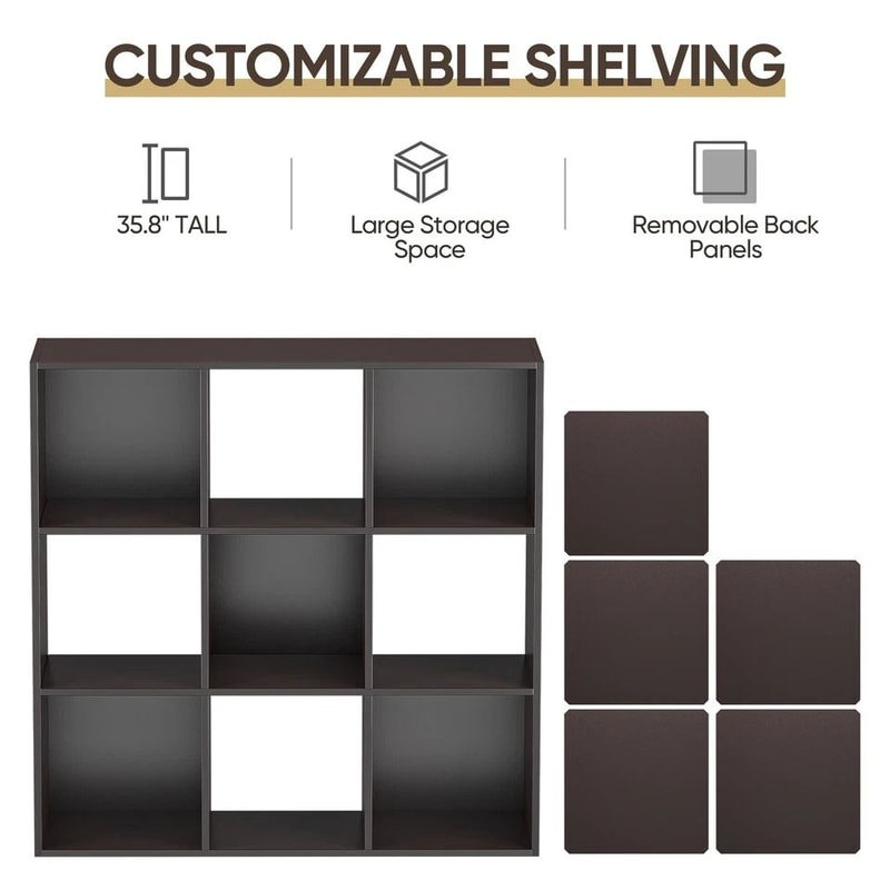 Wooden Bookshelf Display Cube Storage Organizer Removable Back Panel Brown 1