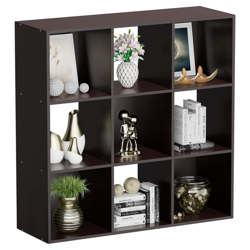 Wooden Bookshelf Display Cube Storage Organizer Removable Back Panel Brown 4
