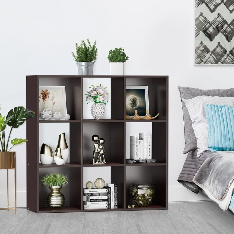 Wooden Bookshelf Display Cube Storage Organizer Removable Back Panel Brown 5