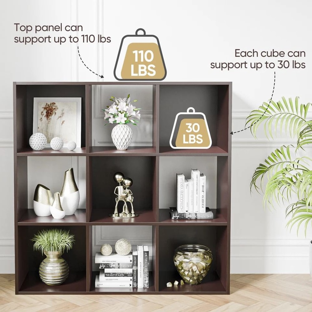 Wooden Bookshelf Display Cube Storage Organizer Removable Back Panel Brown 8