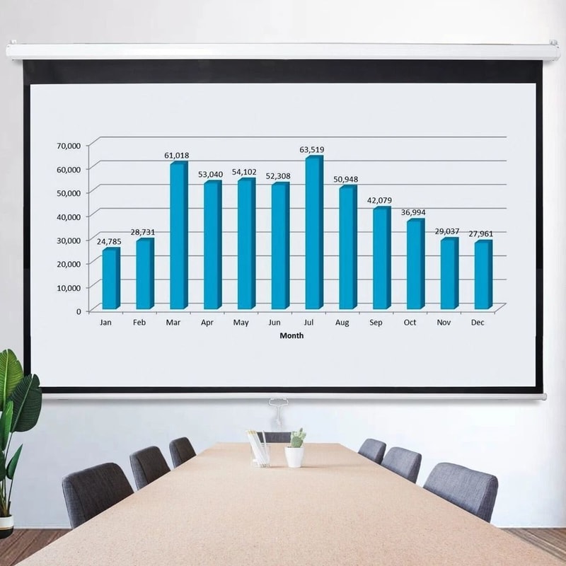 HD Manual Pull Down Projection Screen Portable Projector Screen Movie Screen Aspect Ratio White 2