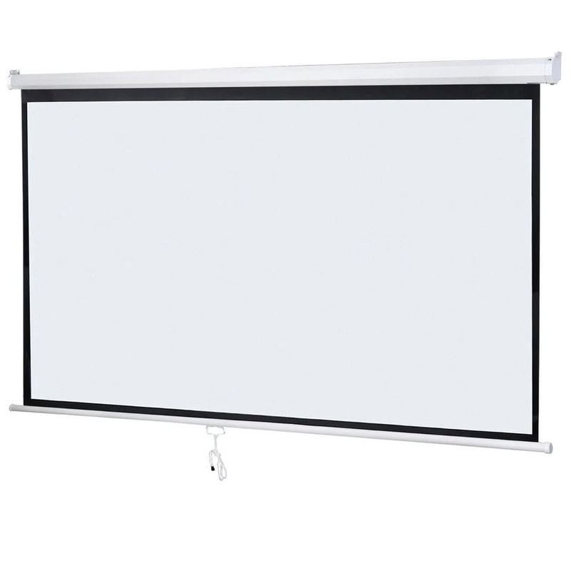 HD Manual Pull Down Projection Screen Portable Projector Screen Movie Screen Aspect Ratio White 3