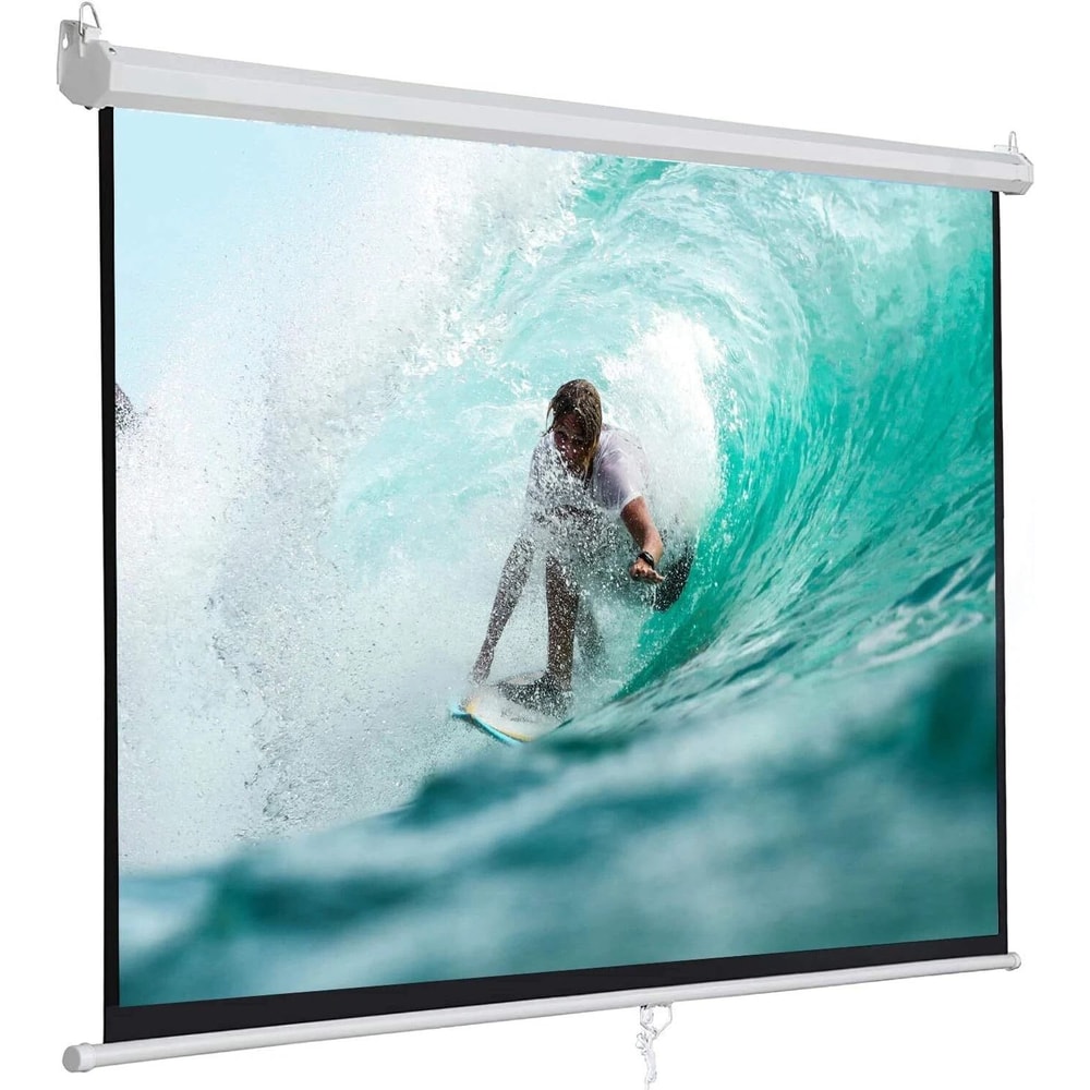 HD Manual Pull Down Projection Screen Portable Projector Screen Movie Screen Aspect Ratio White 0