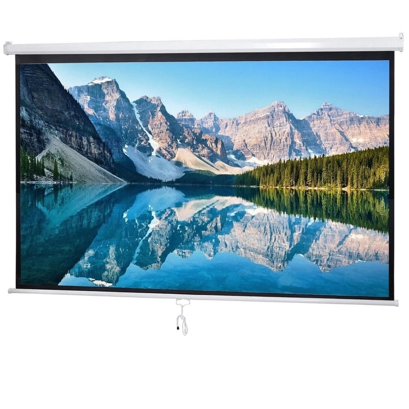 HD Manual Pull Down Projection Screen Portable Projector Screen Movie Screen Aspect Ratio White 5