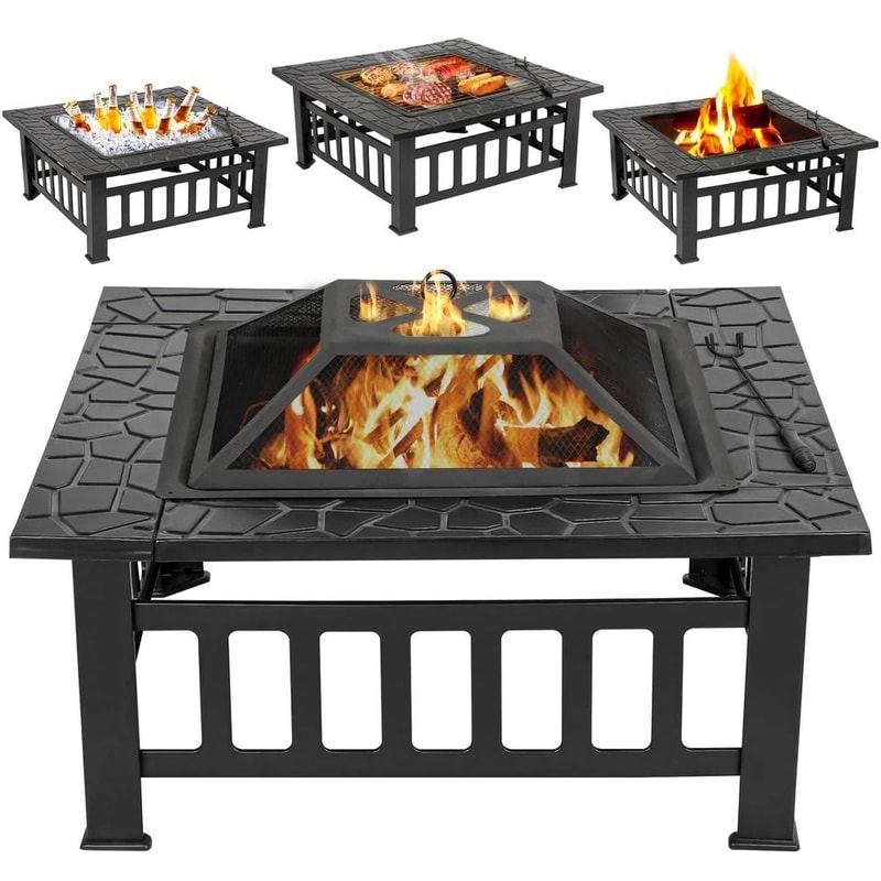 Square Fire Pit Wood Burning Backyard Patio Stove Heater Fire Pit Fireplace Outdoor Charcoal Grill 8