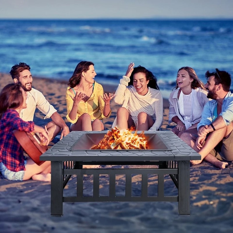 Square Fire Pit Wood Burning Backyard Patio Stove Heater Fire Pit Fireplace Outdoor Charcoal Grill 4