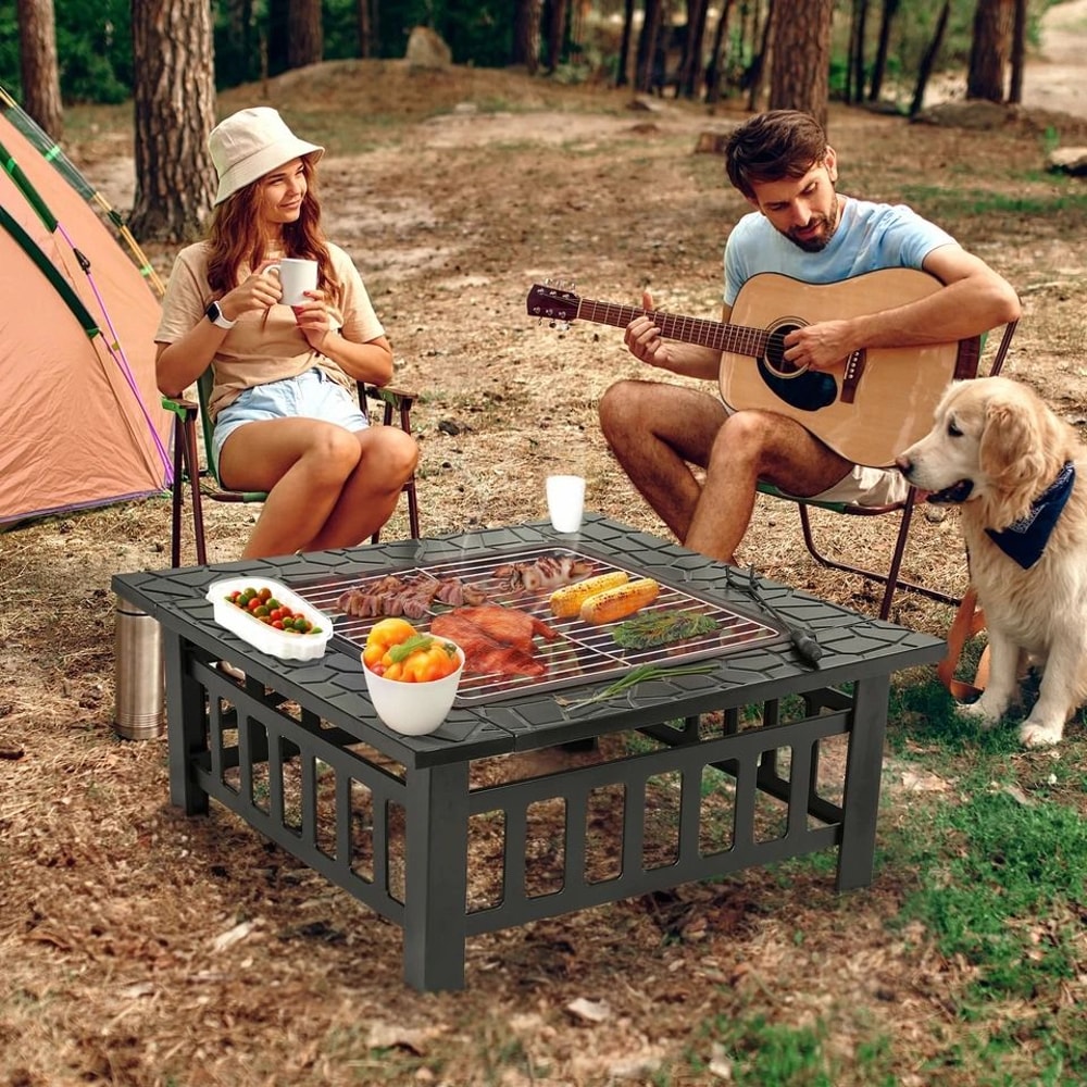 Square Fire Pit Wood Burning Backyard Patio Stove Heater Fire Pit Fireplace Outdoor Charcoal Grill 3