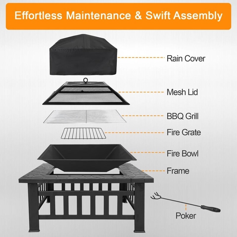 Square Fire Pit Wood Burning Backyard Patio Stove Heater Fire Pit Fireplace Outdoor Charcoal Grill 11